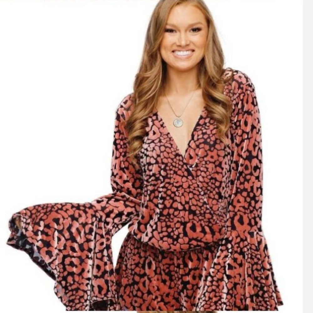 BuddyLove Spencer Bell Sleeved Velvet Romper - Feline - Pink - S